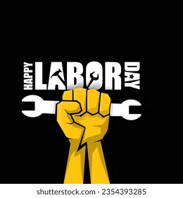 LABOR DAY USA vector label or banner background. vector happy labor day poster or banner with clenched fist isolated on black . Labor union icon