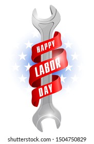 Labor day vacation icon. Vertical spanner wraped of red banner with wgite letterings on.