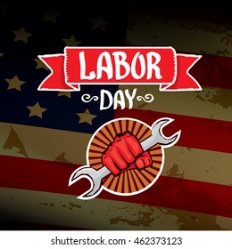 Labor day vector background. vector happy labor day poster or banner with clenched fist.