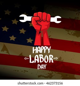 Labor day vector background. vector happy labor day poster or banner with clenched fist.