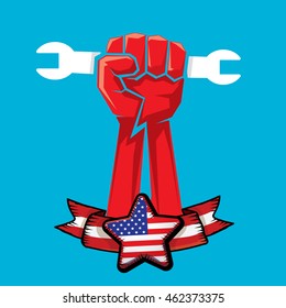 Labor day vector background. vector happy labor day poster or banner with clenched fist.