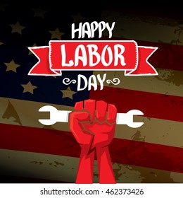 Labor day vector background. vector happy labor day poster or banner with clenched fist.