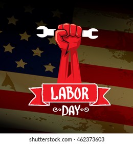 Labor day vector background. vector happy labor day poster or banner with clenched fist.
