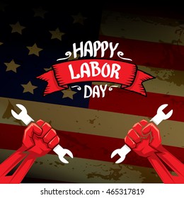 Labor day vector background. vector happy labor day poster or banner with clenched fist.