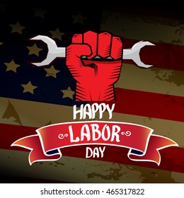 Labor day vector background. vector happy labor day poster or banner with clenched fist.