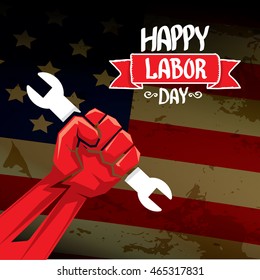 Labor day vector background. vector happy labor day poster or banner with clenched fist.