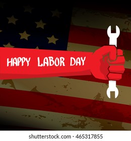 Labor day vector background. vector happy labor day poster or banner with clenched fist.