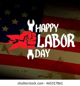 Labor day vector background. vector happy labor day poster or banner with clenched fist.