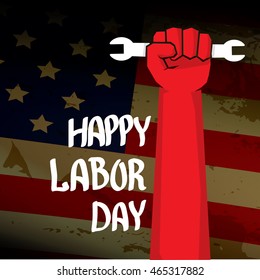 Labor day vector background. vector happy labor day poster or banner with clenched fist.