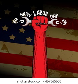 Labor day vector background. vector happy labor day poster or banner with clenched fist.