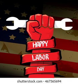 Labor day vector background. vector happy labor day poster or banner with clenched fist.