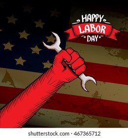 Labor day vector background. vector happy labor day poster or banner with clenched fist.