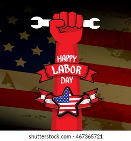 Labor day vector background. vector happy labor day poster or banner with clenched fist.