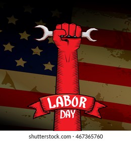 Labor day vector background. vector happy labor day poster or banner with clenched fist.