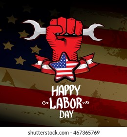 Labor day vector background. vector happy labor day poster or banner with clenched fist.