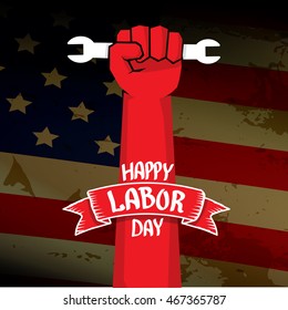 Labor day vector background. vector happy labor day poster or banner with clenched fist.