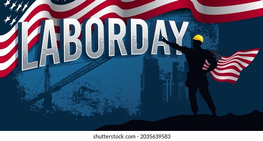 Labor Day Vector Graphic Vector Template With A Superhero Wearing A Safety Helmet For Banner, Social Media Post, Greeting Card, Flyer, Poster, Etc.