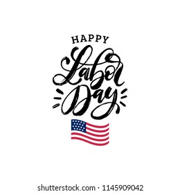 Labor Day, vector hand lettering. National american holiday illustration with USA flag. Greeting or invitation card, festive poster or banner.