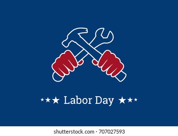 Labor Day vector. Hands with tools. Important day