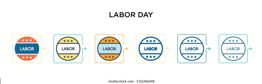 Icono vectorial del Día del Trabajo en 6 estilos modernos diferentes. Iconos negros, de dos colores del día laboral diseñados en un estilo relleno, contorno, línea y trazo. La ilustración vectorial se puede usar para web, móvil, ui