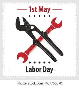 Labor Day vector illustration. 1st May Labour Day banner, label or greeting card. Industrial symbol.