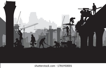 Arbeitstag, Vektorgrafik-Hintergrund, Silhouette der Konstruktion.