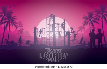 Labor day vector illustration background,Silhouette of construction.