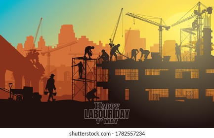 Labor day vector illustration background,Silhouette of construction.