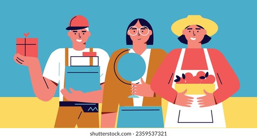  Labor day. Vector illustration in cartoon flat style. Various professions and specialists