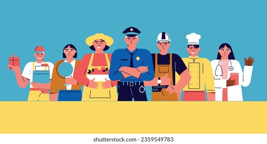 Arbeitstag. Vektorgrafik im Cartoon-Stil. Verschiedene Berufe und Fachleute