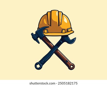 Labor Day Vector Illustration with Hard Hat and Tools. Patriotic American Worker Design.