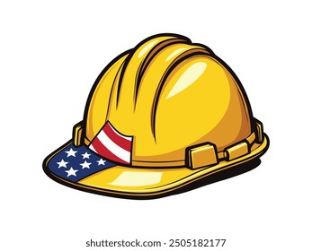 Labor Day Vector Illustration with Hard Hat and Tools. Patriotic American Worker Design.