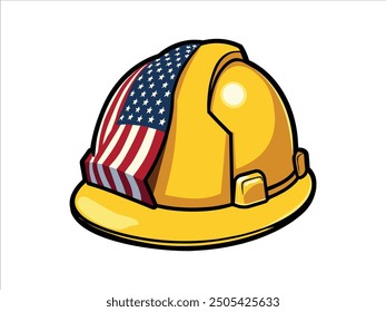 Labor Day Vector Illustration with Hard Hat and Tools. Patriotic American Worker Design.
