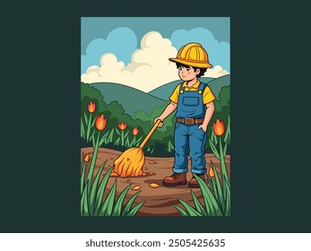 Labor Day Vector Illustration with Hard Hat and Tools. Patriotic American Worker Design.