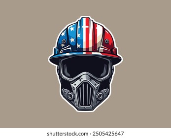 Labor Day Vector Illustration with Hard Hat and Tools. Patriotic American Worker Design.