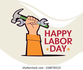 Labor day vector image. Illustration of a hand with tools.
