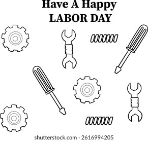 Labor Day Vector Liner Art Illustration 