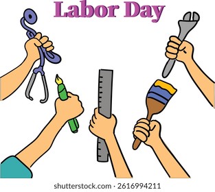 Labor Day Vector Liner Art Illustration 