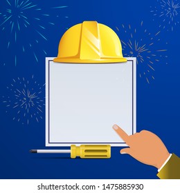 Labor day vector with pointing hand and empty space for your text. Template for banners, wallpaper, flyers, invitation, posters, brochure, voucher. Labor day sale special offer background layout