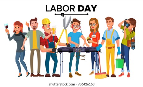 Labor Day Vector.Modern Workers Set. A Group Of People Of Different Professions. Flat Isolated Cartoon Character Illustration