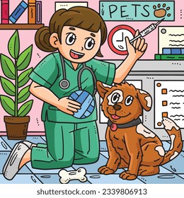Labor Day Veterinarian and Dog Colored Cartoon 