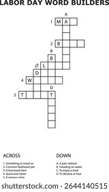Labor Day Word Builders Crossword Puzzle Grid Game Activity vector