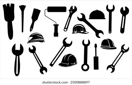 Labor Day Work Tools, Construction Instruments Silhouettes Stock Vector