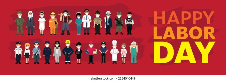 Labor Day Worker Occupation 2022 Cute Characters Cartoon Vector Illustration