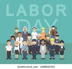 Labor Day Worker Occupation Cute Characters Cartoon Vector Illustration