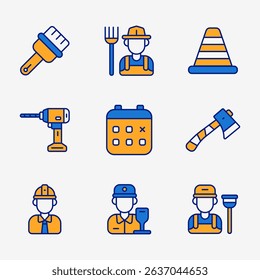 Labor Day Workers Icons Set Colorful, clean flat icon set for  featuring workers and construction tools