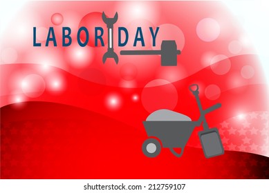 Labor day and working tools on red vector background