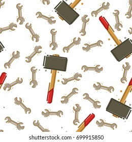 Labor day with Wrench key and Sledgehammer icons pattern. Flat design Vector illustration.