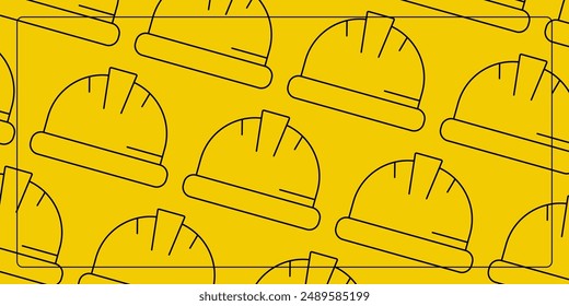 labor day yellow background, construction helmet icon seamless pattern. design for banner, poster, greeting card.