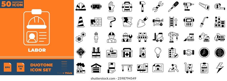 Labor Duotone Editable Icons set. Vector illustration in modern thin duotone style of labor icons: labor, construction, labour day, etc